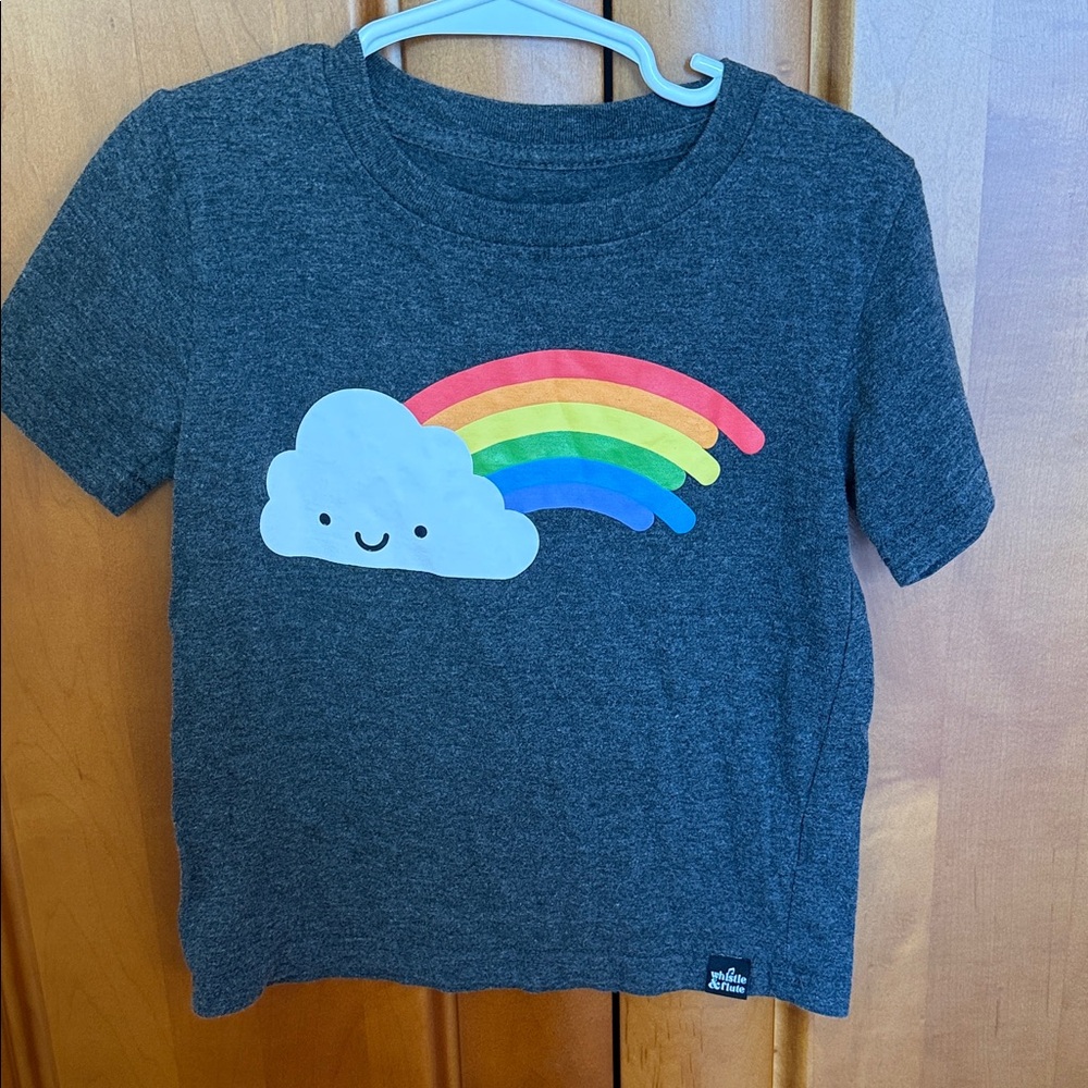 Whistle & Glute Gray Tee with Rainbow and Cloud Graphic